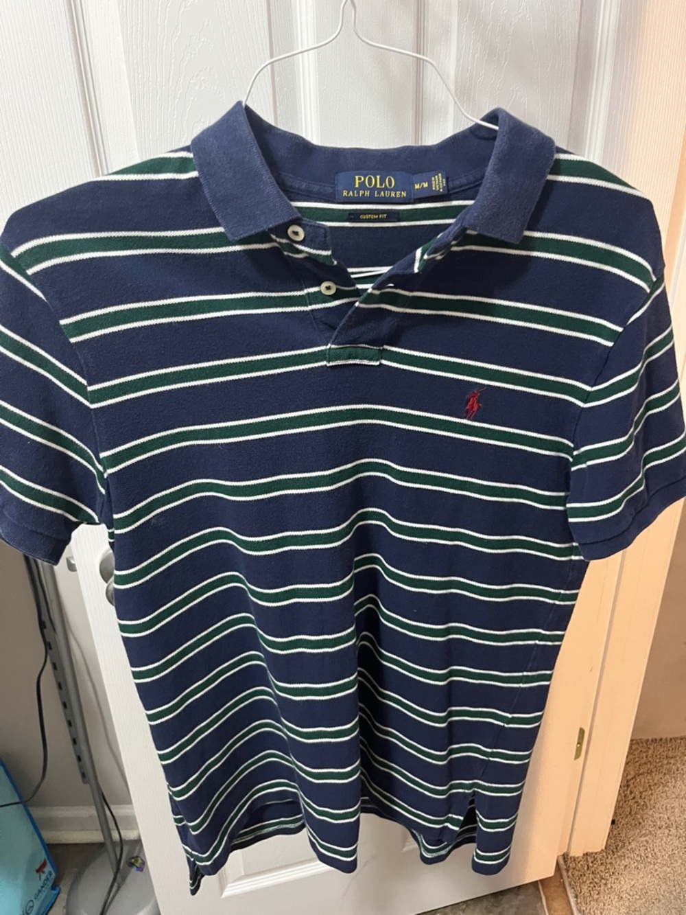 Polo by Ralph Lauren Navy with Green & White Striped Cotton Polo
